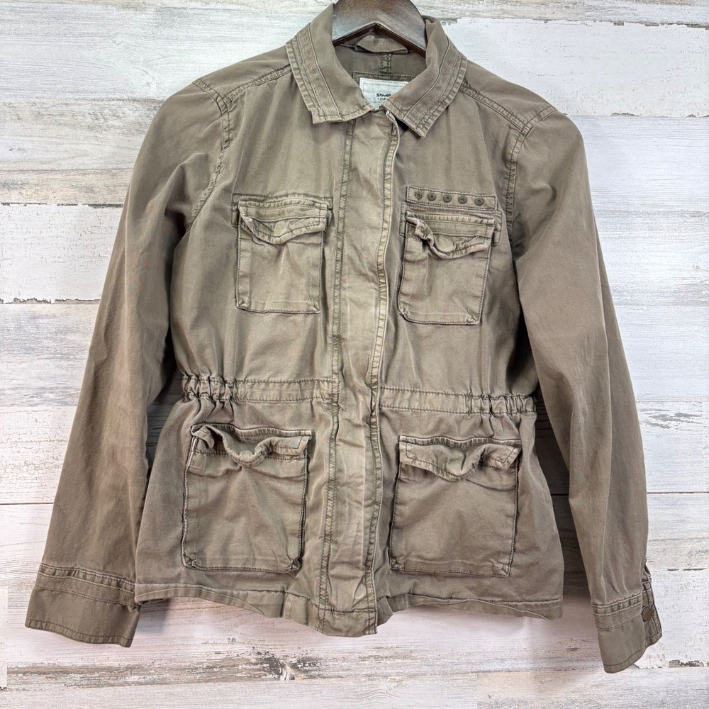 Sonoma Goods For Life Womens PS Olive Green‎ Utility Field Jacket Cinched Waist